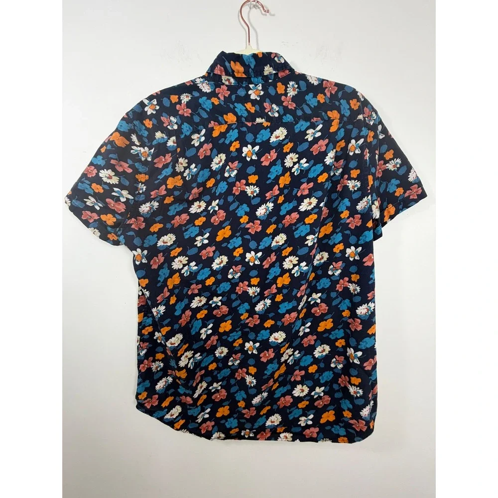 J.Crew Slim Flex Washed Floral Button Down Shirt Blue Mens Large Short Sleeve